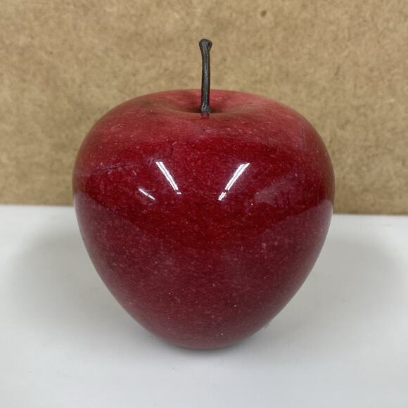 Marble Alabaster Granite Red Stone Apple Paperweight Polished Brown Stem - Picture 1 of 7